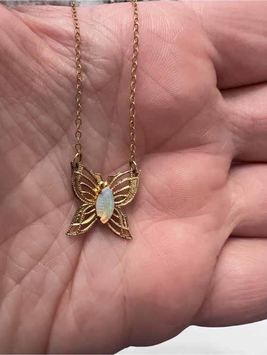 Danecraft Jewelry - Danecraft Gold Butterfly Pendant Necklace with Opal like Center - Women Jewelry